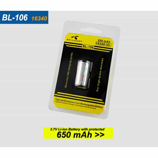 Batéria BL-106, CR123 16340, 650mAh, nabíjatelná